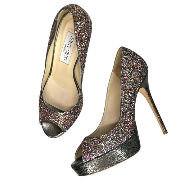 Jimmy Choo, Women’s Platform Pump ‘Crown’ Glitter, Multi Color, Size 37 IT, 7 US